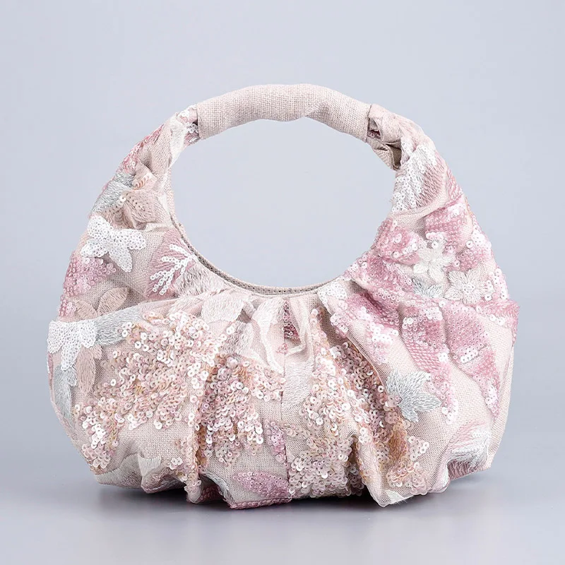 

Fashionable women summer sequin embroidered floral handbag exquisite sequin patchwork sweet flower sandbag dinner party wedding