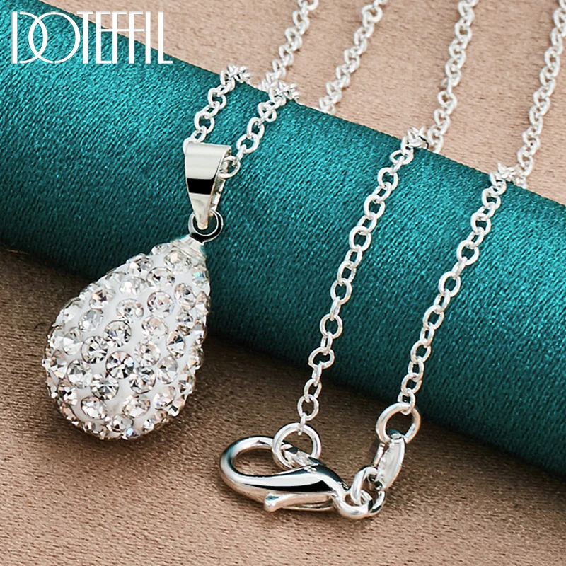 

DOTEFFIL 925 Sterling Silver 18-30 Inch Chain Water Drop Pendant AAA Zircon Necklace For Women Fashion Wedding Charm Jewelry