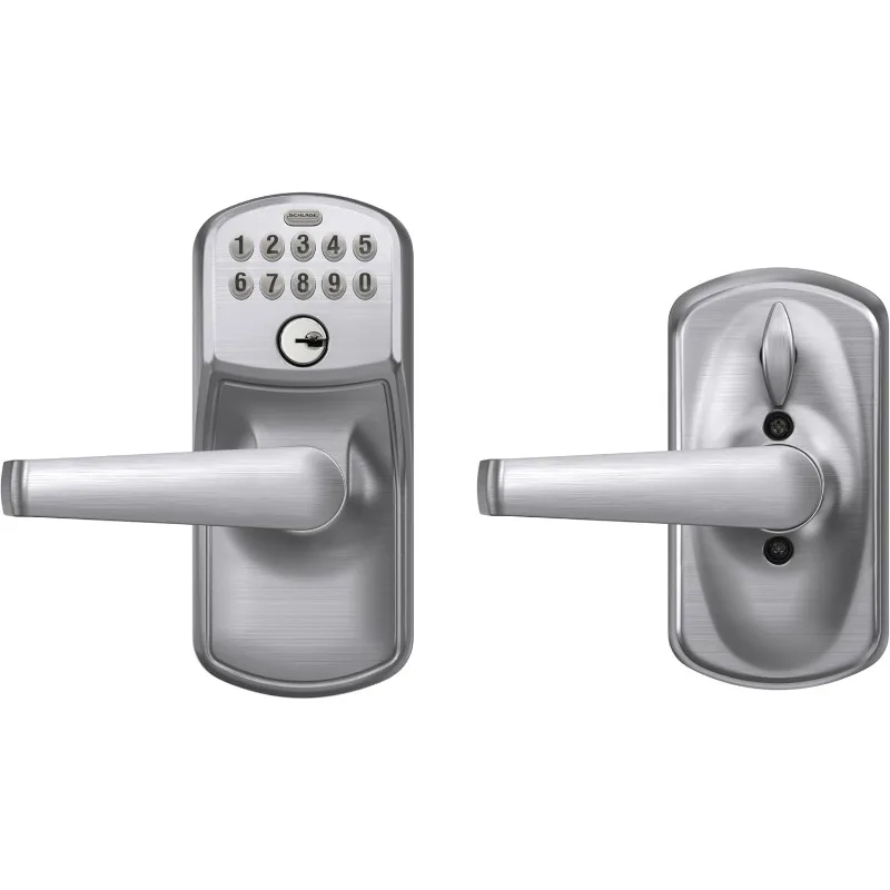 SCHLAGE Brushed Chrome FE595CS V PLY 626 ELA Plymouth Light Commercial Electronic Keypad Lock with Elan Lever(Satin Chrome)