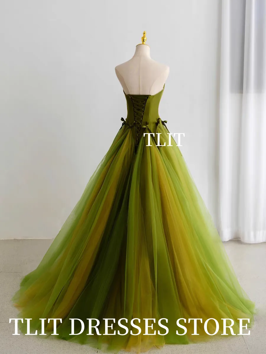 TLIT แฟรี่ คัลเลอร์บล็อคผ้าไหมทูล A-Line ชุดราตรีเกาหลีชุดแต่งงานถ่ายภาพแขนกุดชุดราตรีที่กำหนดเอง