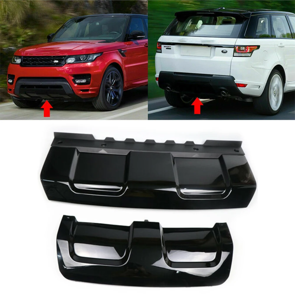 

Для Land Rover Range Rover Sport 2014-2017, черный спойлер на передний бампер + задний диффузор, защитная противоскользящая пластина для прицепа, чехол с крючком для буксировки