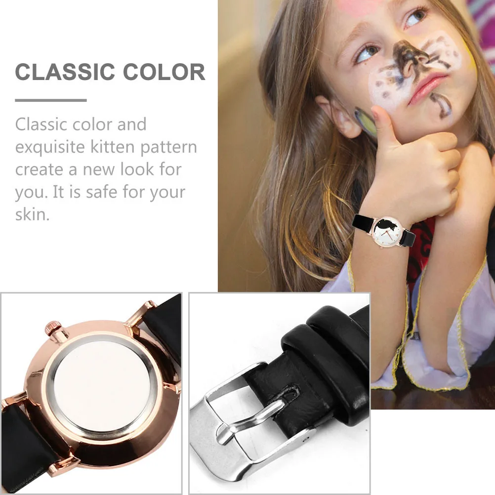 

2 шт. женские часы с кошачьим узором, регулируемый ремень, повседневные наручные часы с дизайном котенка, стильные для ежедневного делового использования