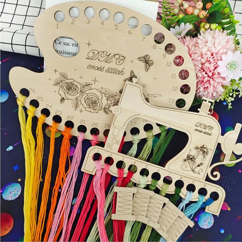 Cat DIY Crafts Needle Arts Sewing Machine Wood Butterfly Thread Holder Storage Tools Embroidery Floss Organizer Cross Stitch