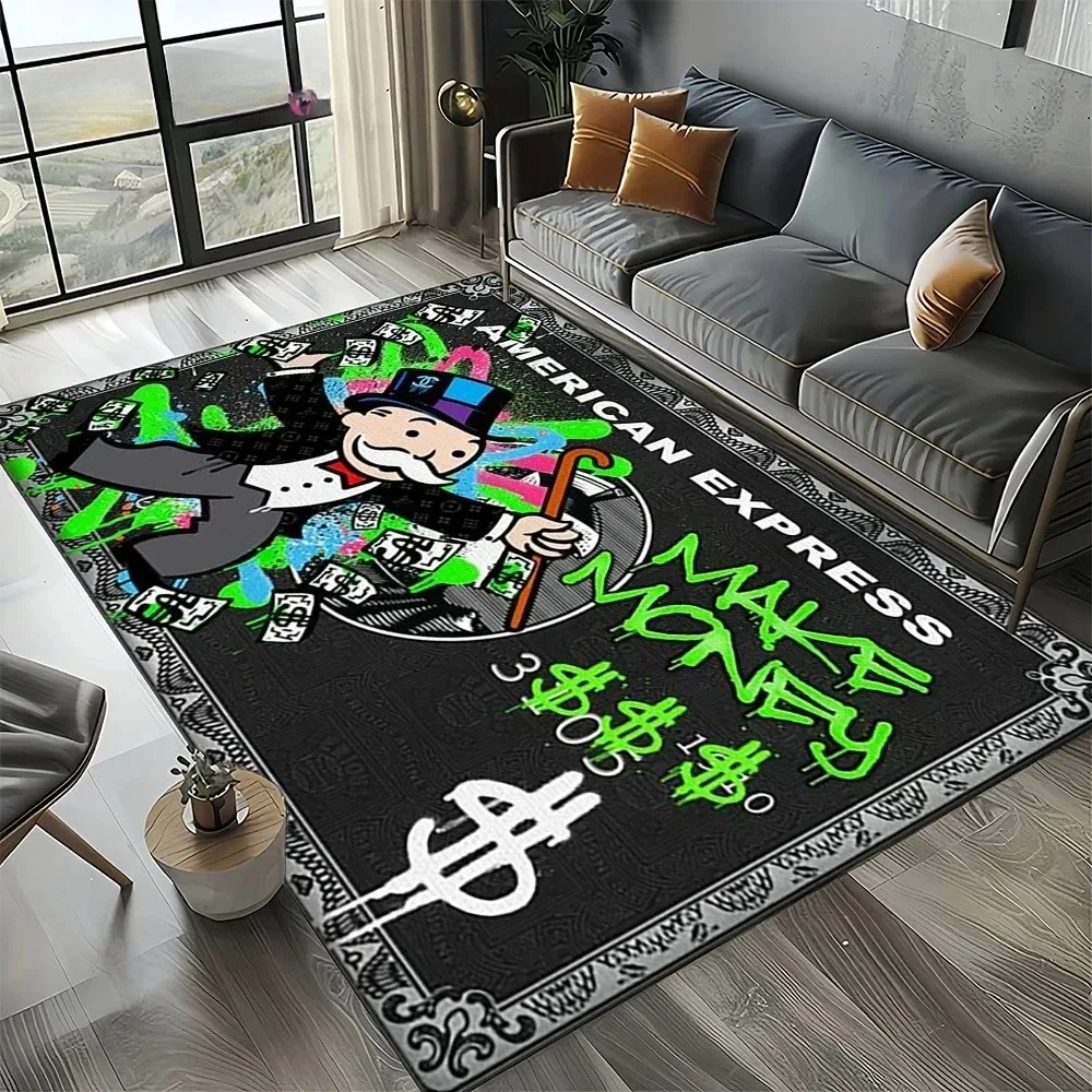 Alfombra de dibujos animados de Monopoly Dollar, juego de hombre rico en 3D, para sala de estar, dormitorio, decoración del sofá del hogar, alfombra antideslizante para área de niños