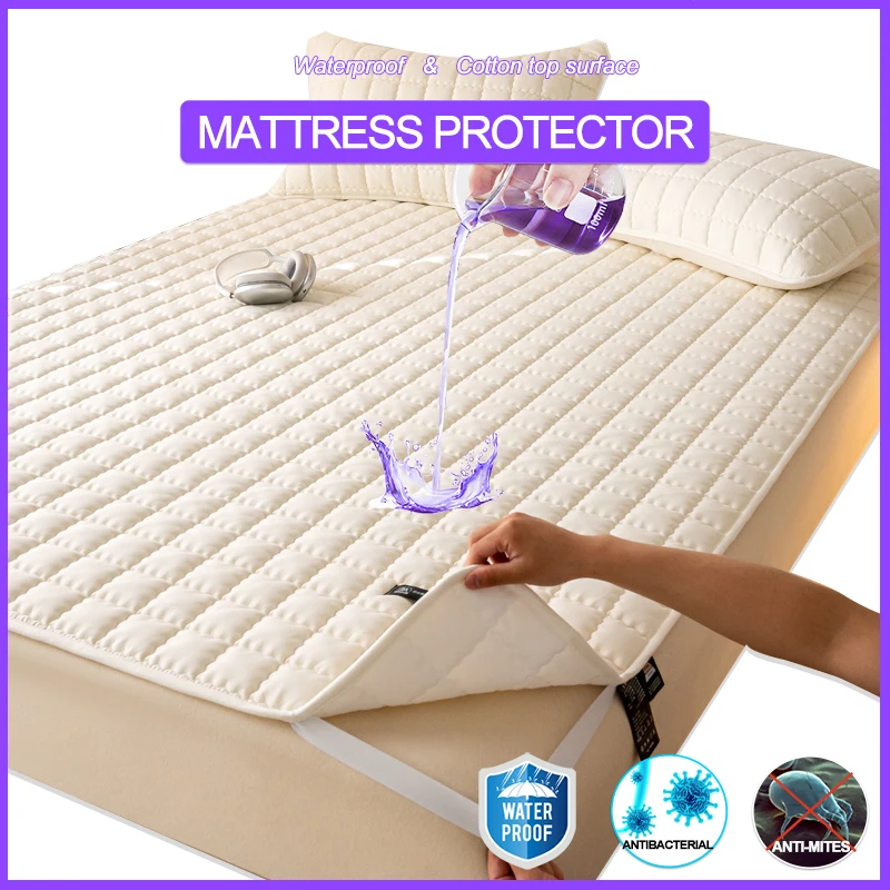 

Waterproof Mattress Cover with 4 Corner Straps,Breathable Antibacterial Anti-mites Mattress Protector,Thick Fitted Sheet,White