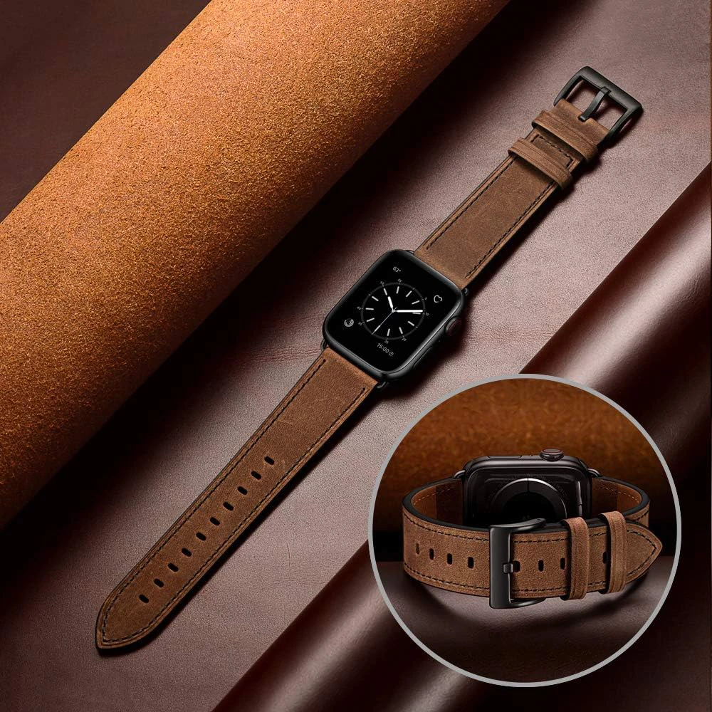 Leather Strap for Apple Watch Band 44mm 40mm 42mm 38mm 49mm 45mm Watchband for IWatch Series 8 7 6 5 4 3 SE