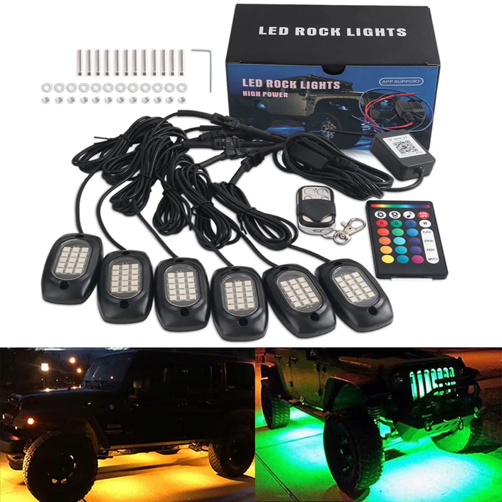 4/5/6 Pods RGB LED Rock Light Kit Symphony Moving Ambient Underglow Neon Music Lamps Bluetooth App Remote for Truck Accessories