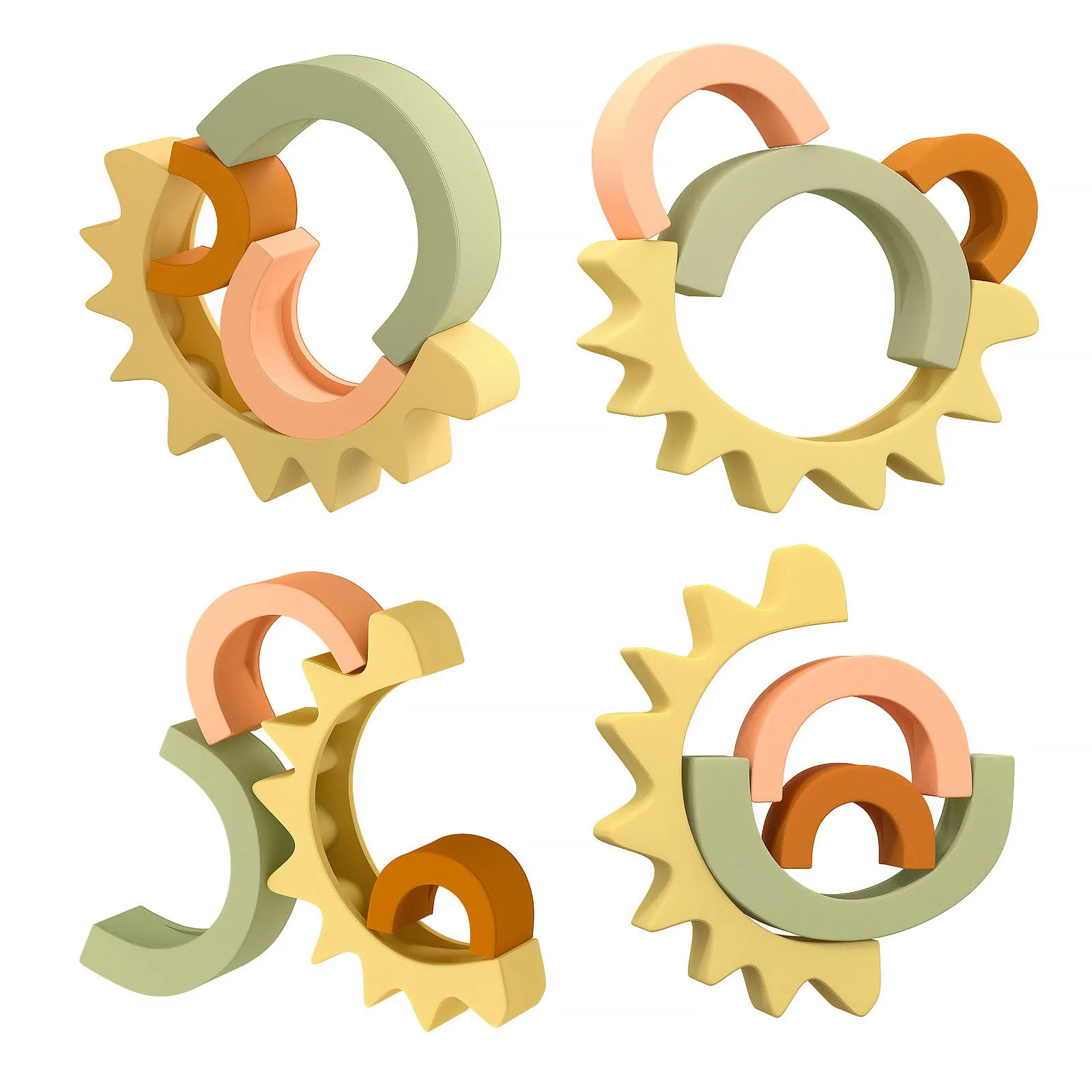 Silicone Blocos de Construção para Bebês, 3D Educacional Montessori Brinquedos, empilhamento Toy, Soft Rainbow, BPA Free Gift, 4 Pçs/set