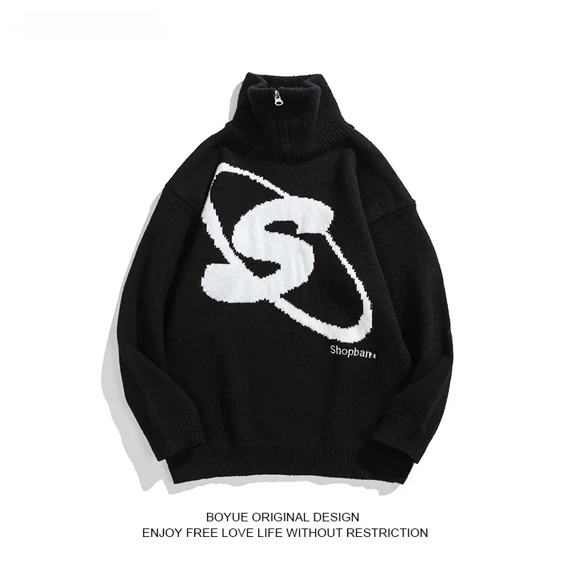 

Мужской трикотажный свитер Boyue с высоким воротником на молнии, модный ретро-стиль, ветровка в гонконгском стиле, удлиненный свободный крой, осенний повседневный топ