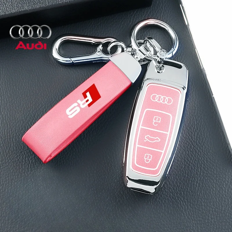 Car Zinc Alloy Key Case Key Chain Metal Key Shell For Audi S Line Q8 RSQ8 A6 S6 RS6 A7 S7 RS7 A8 RS E-tron GT Q4 Q5 e-tron Q6 Q7