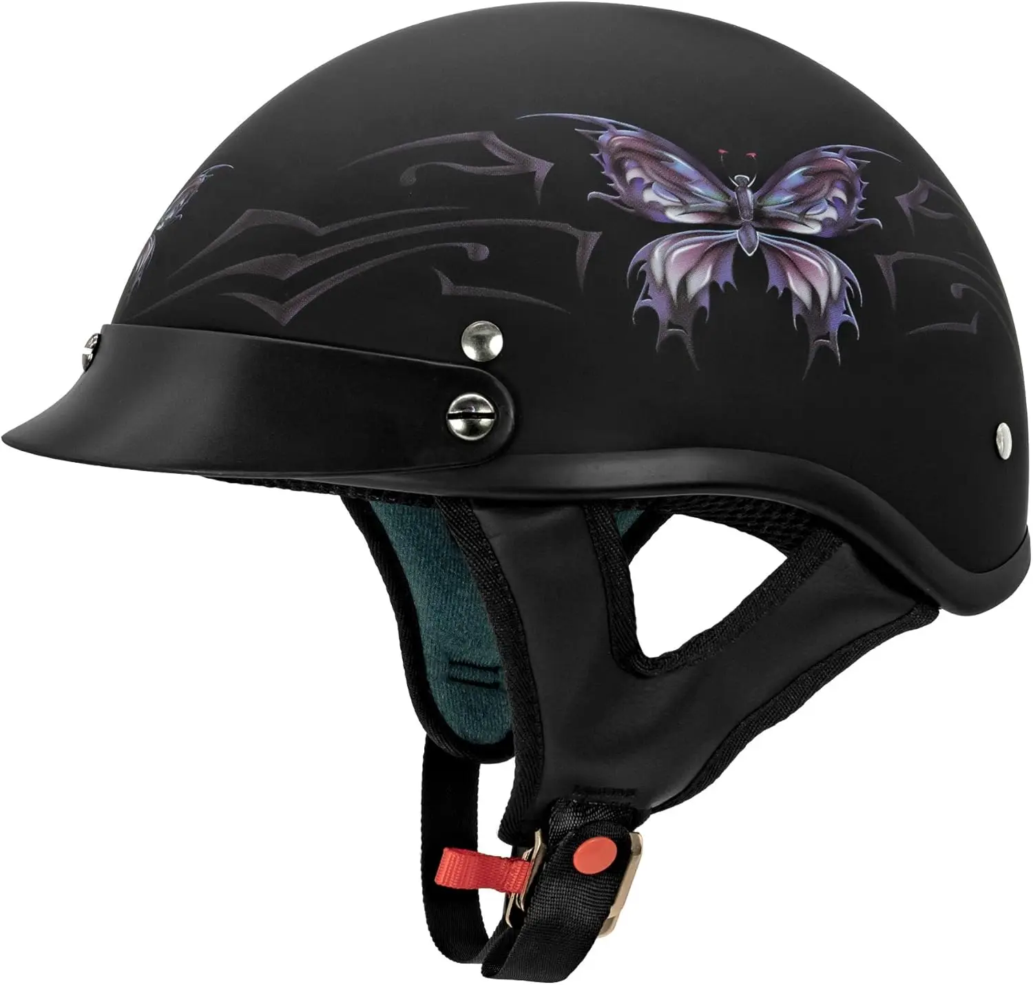 

Intricate Butterfly Motorcycle Half Helmet - Lightweight & Stylish Cruiser Gear