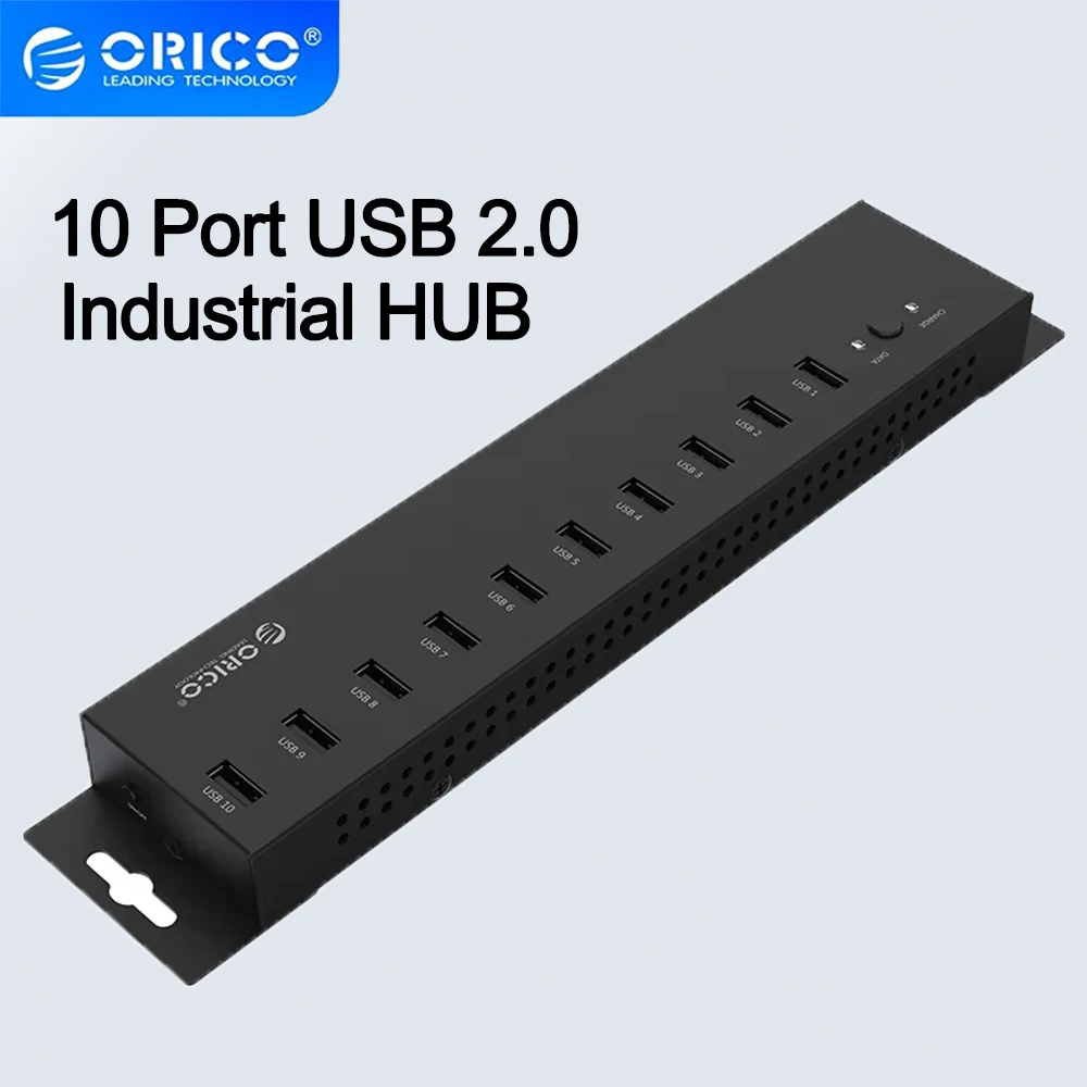 

ORICO USB HUB 10 Ports Usb Industrial Hub With 12V5A Power Adapter 60W Detached Power Module Support Charging For Windows Mac