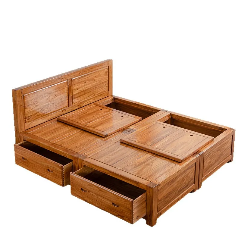 Tatami mortise and tenon structure, no bedside double drawer, high box storage box body from the floor, solid wood bed