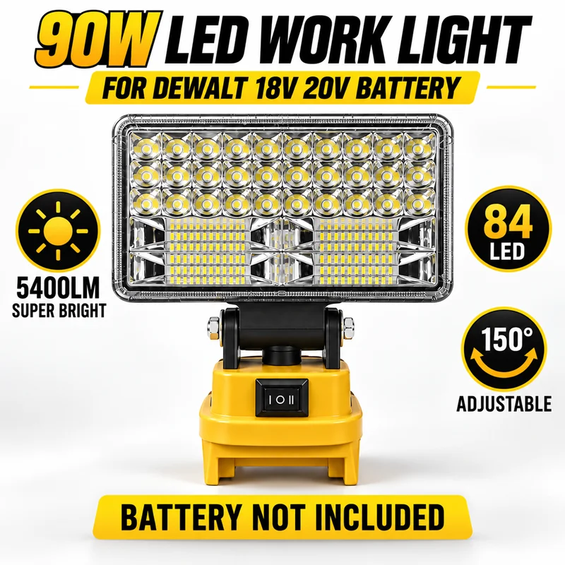 Portable LED Work Light For Dewalt 18V 20V Battery 90W Cordless Garage Flood Lamp for Auto Repair Workshop Maintenance Jobsite
