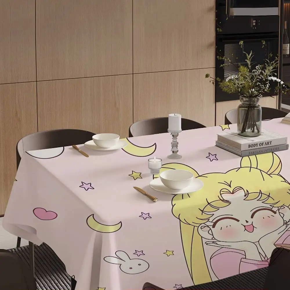 Cute S-Sailor M-MoonS Home Tablecloths Dining Decoration And Rectangular Table Accessories Waterproof Cloth Anti-stain