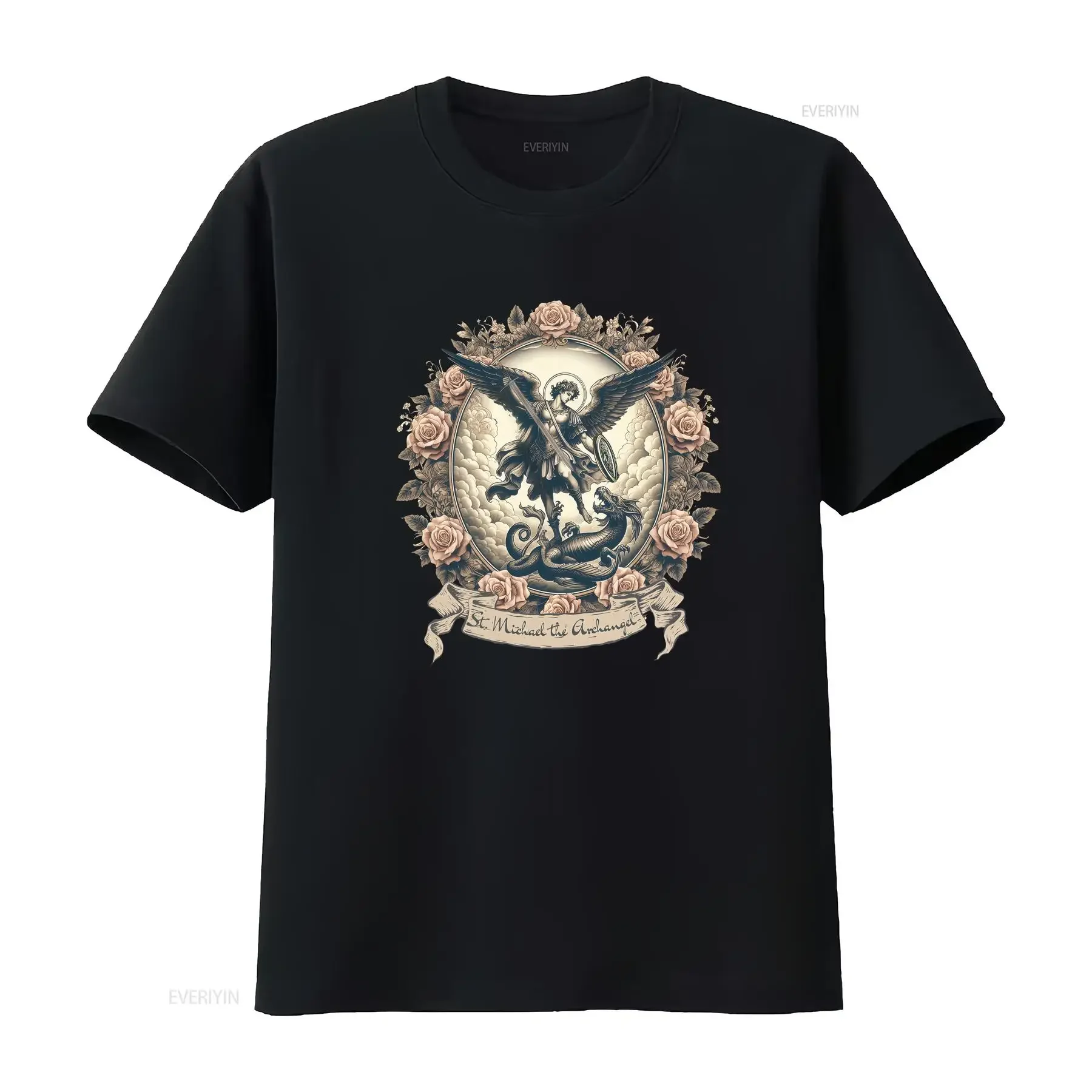 T-shirt vintage style bohème Saint Michel Archange – Catholique, Sentimental, Dévotionnel, Religieux – Unique, effet délavé