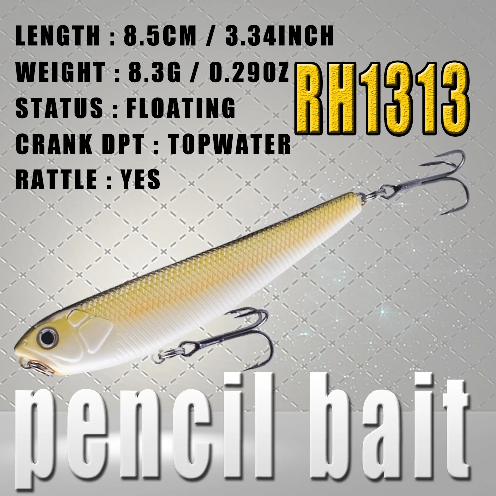 Chan\'s Huang Topwater Bait Wobbler Artificial Hard Plastic Lures 8.5CM 8.3G / 3.34IN 0.29OZ Walking Spook Fishing Pencil Bait