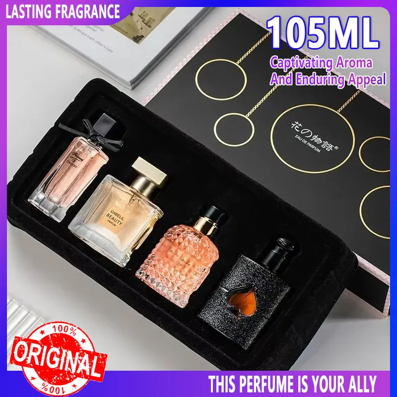 Caja De regalo De Perfume Original para mujer, conjunto De cuatro piezas, fragancia fresca y duradera, Eau De Parfum, aroma Floral fresco, 105ML