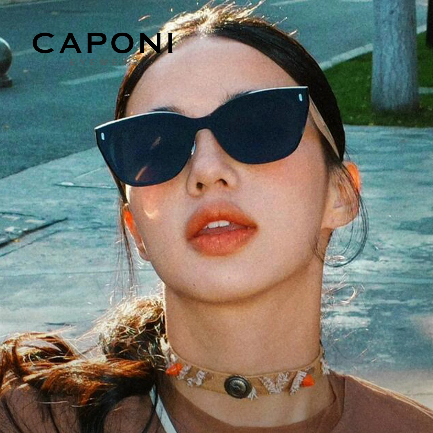Caponi retro novas mulheres óculos de sol vintage acetato ao ar livre motorista óculos de sol anti brilho proteção uv400 sombra preta cp35015
