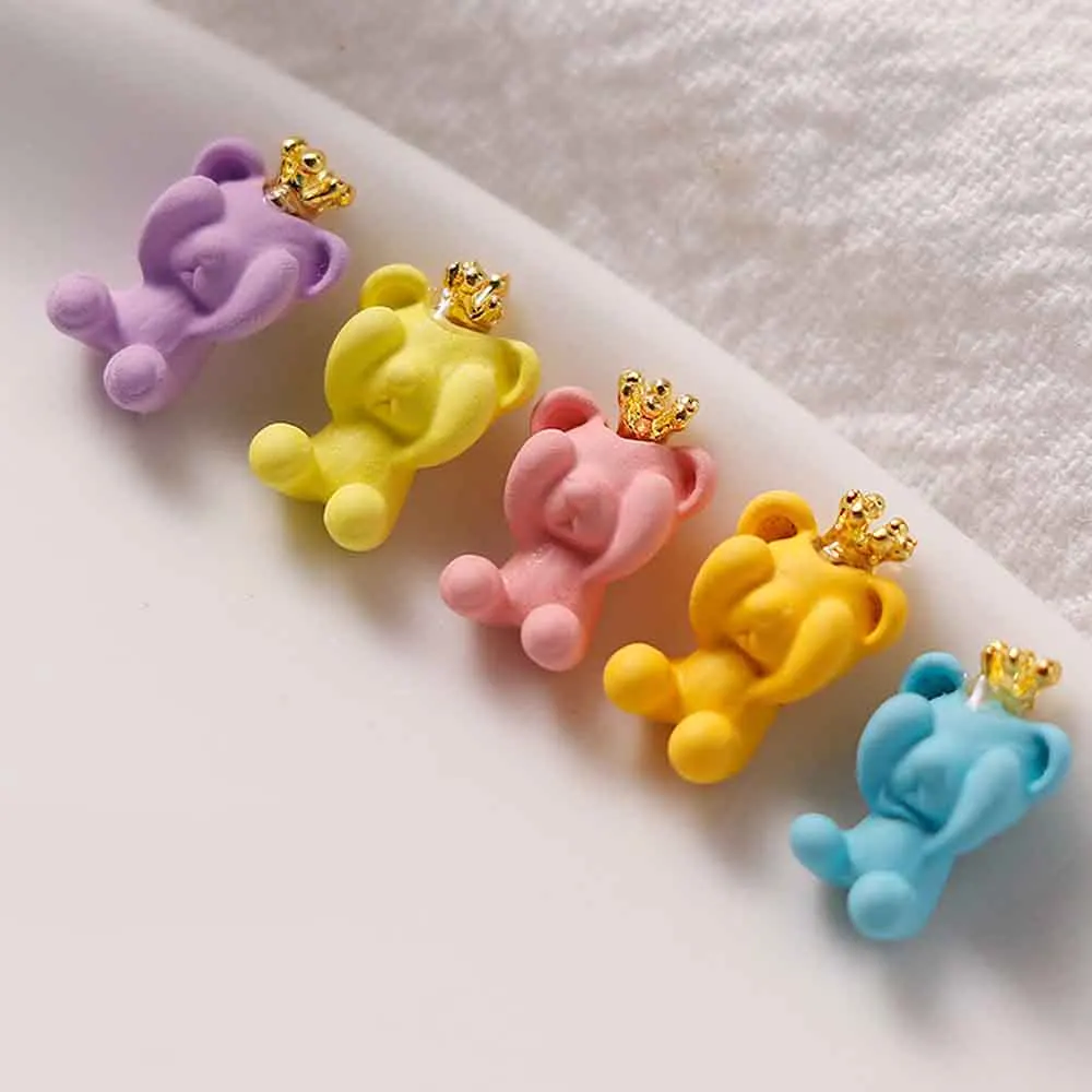 10pcs 3D Kawaii Bear Nail Art Charm 3D Resin Macaron Candy Color Crown Bear Nail Decoration DIY Cute Design Nail Accessories