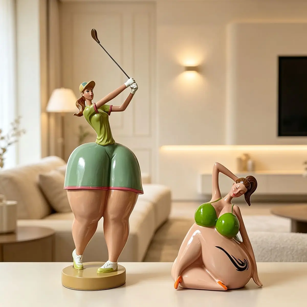 Harzfigur Set Übergewichtige Frau im Bikini Abstrakte Mollige Dame Statue Moderne Charakterfigur Tischdekoration Strand-Stil Ornament – Detail 4
