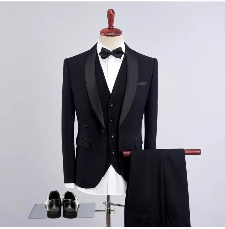 LH119 Men\'s suit black collar suit suit men\'s business casual slim business formal banquet groom dress thickened