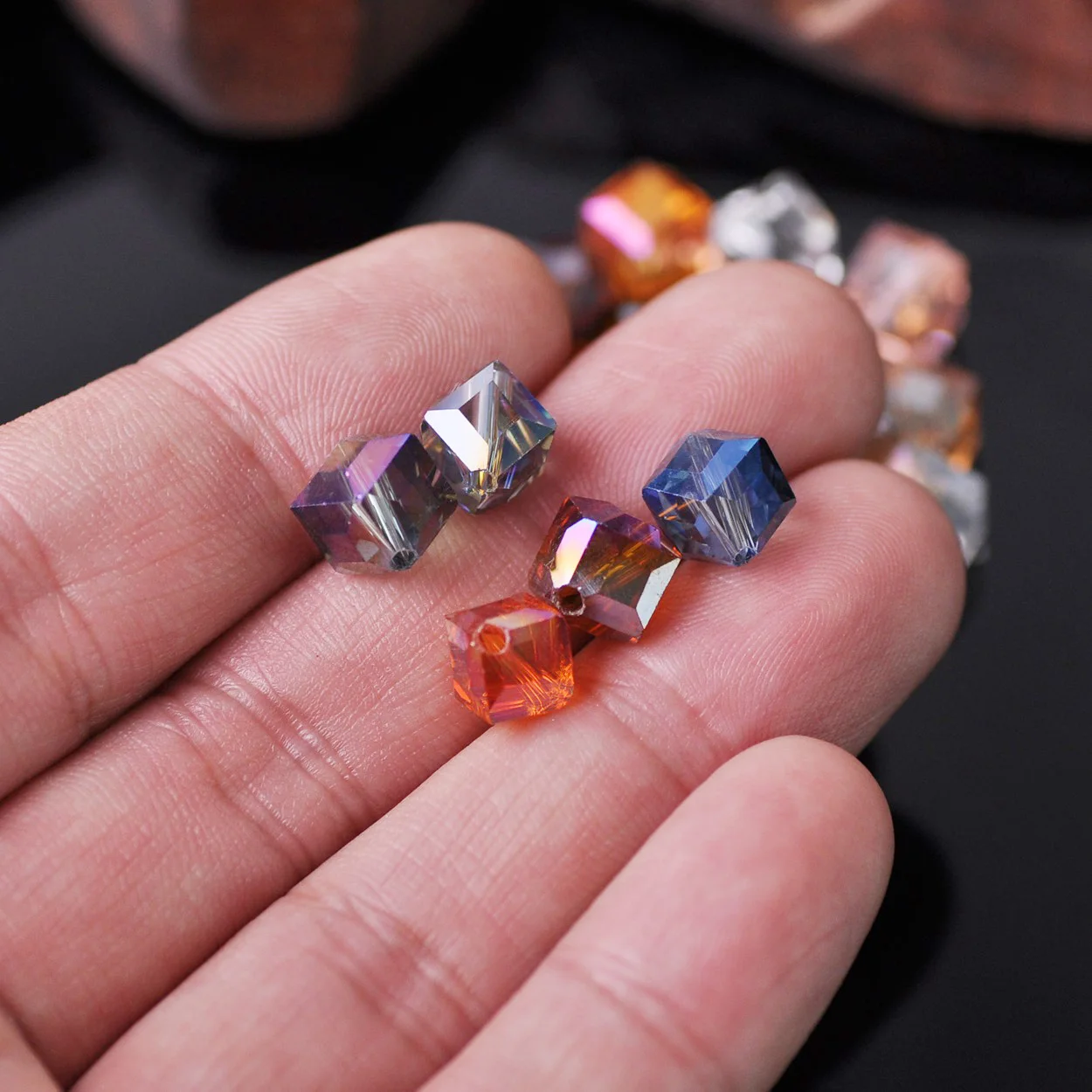 20pcs 8mm Diagonal Hole Cube Faceted Colorful Crystal Glass Loose Beads For Jewelry Making DIY Crafts Findings