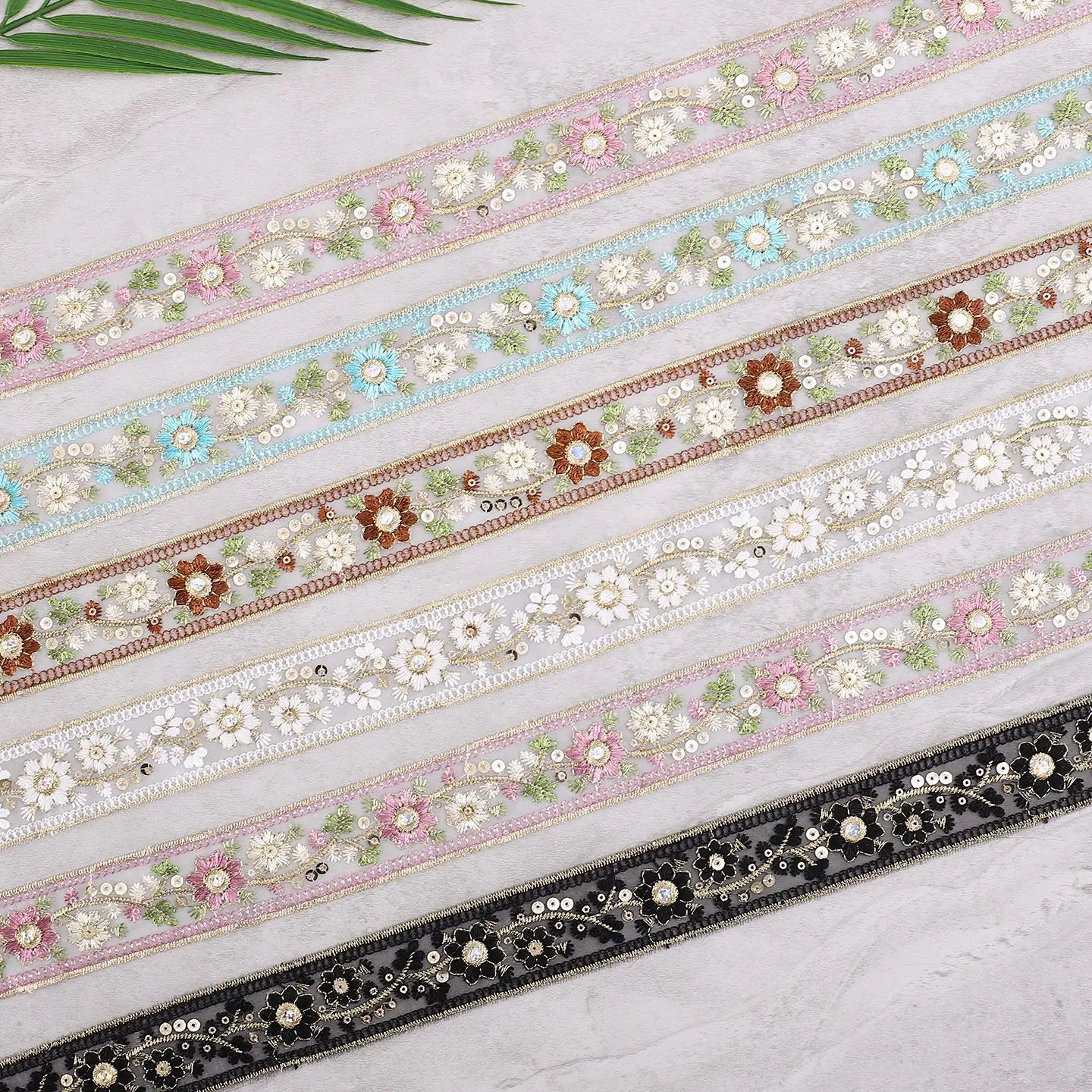 4CM Ethnic Style Sequins Flower Embroidery Handmade DIY Dress Hem Collar Trim Accessories