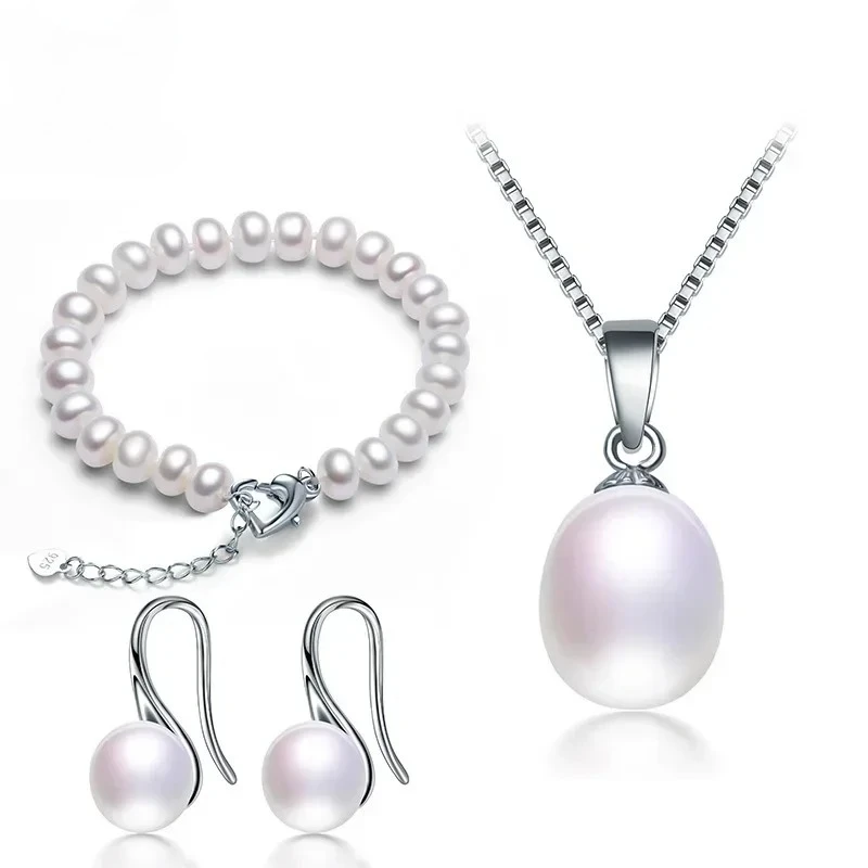 

Hot Sale 925 Sterling Silver Women Jewelry Set,Pendants&Earrings&Bracelet,Natural Freshwater Pearl,Bread Round Shape 2025