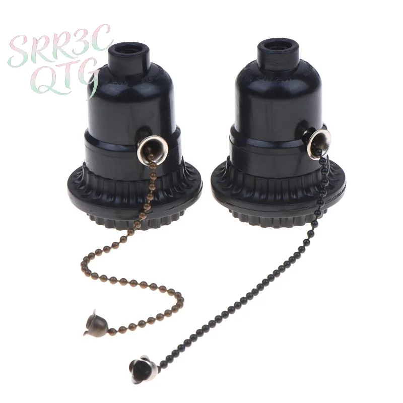 Hot Black Pull Chain Switch Lamp Holder E26 E27 Socket Adapter Light Bulb Base Converter For Lamps Repair Kit Screw In Socket