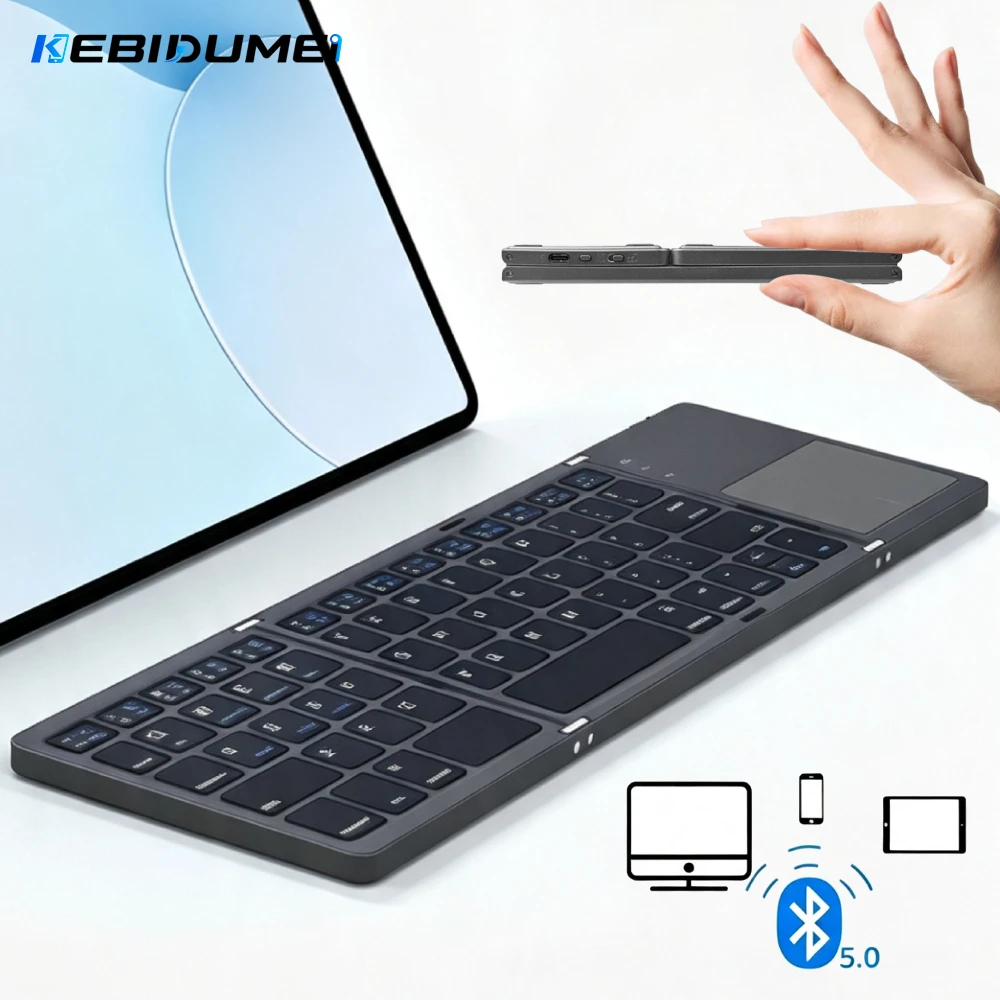 KEBIDUMEI Foldable Bluetooth Keyboard with Touchpad Wireless Rechargeable Keyboard for PC Pad Tablet Phone Windows Android