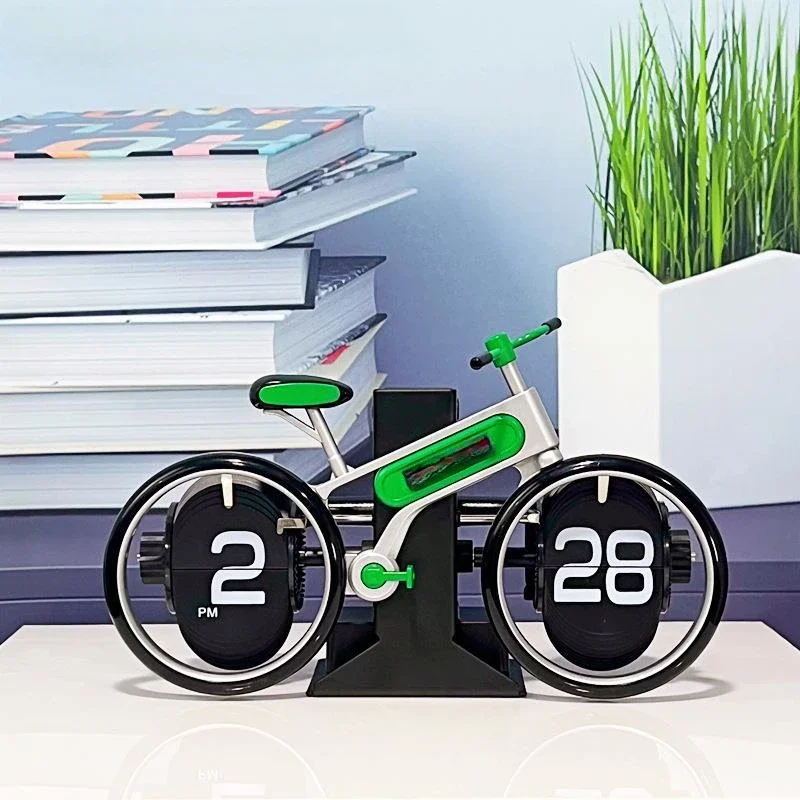 Criativo página de bicicleta girando relógio de mesa em casa personalizado forma de bicicleta página girando relógio moda decorativa presente mesa