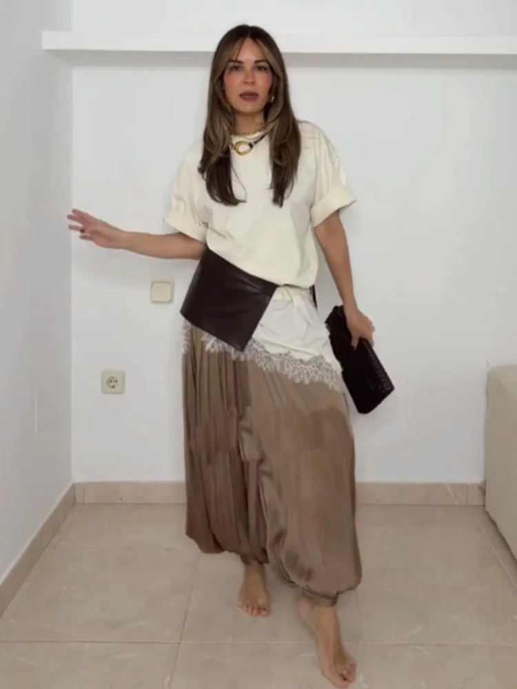 

Женские весенние модные брюки с небольшими складками, свободные, широкие, в стиле High Street, повседневные, элегантные, светло-серые, длинные брюки для женщин