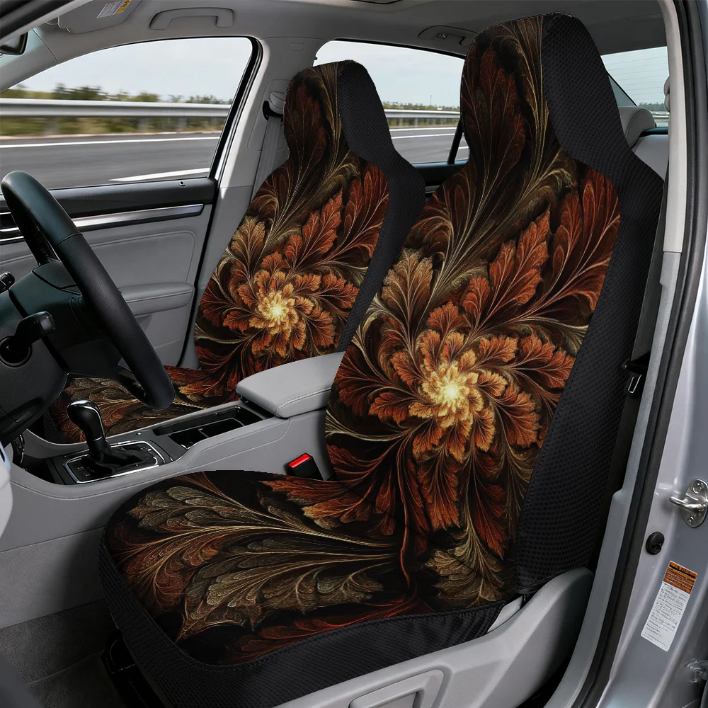 2D Flat Printing, 2pcs, Decorative Fiery Fractal Bloom Pattern Car Seat Covers, Washable And Foldable, Adds Attractive Visual A