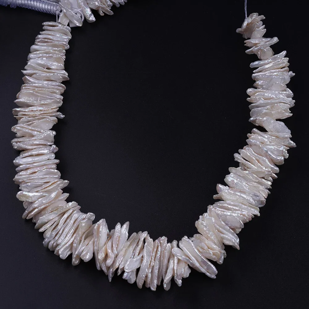 5-8mm*20-32mm  Biwa Freshwater Pearl  White  Pearls  Strings Wholesale