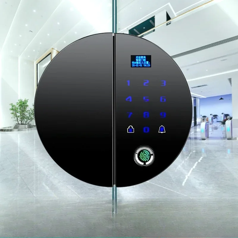 Glass door password lock, fingerprint lock without opening, double door single opening office access control smart lock