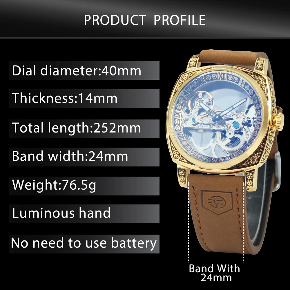 Forsining Royal Square Skeleton Automatic Mechanical Watch for Men Leather Strap Luminous Luxury Brand Business Mens Watches New