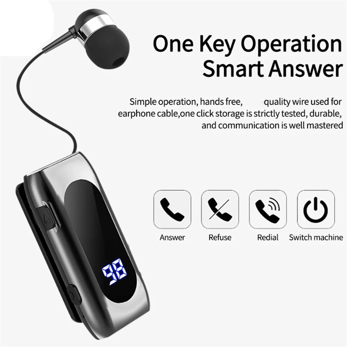 SCLS K55 Lavalier Retractable Headset BT5.2 Call Reminder Vibration Motion Clip Driver Auricular Headset PK F920 Black
