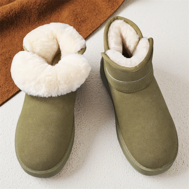 

Men's Mid-top Fleece Warm and Comfortable Flat Solid Color Simple Design Autumn and Winter Outdoor Anti-slip Snow Boots