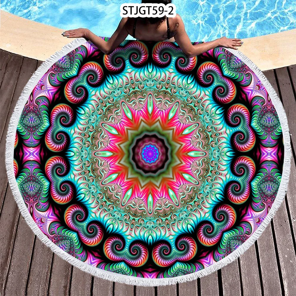 Microfiber Round Beach Towel Sport Scarf Mandala Circle Serviette De Plage Toalla Playa Swimming Bath Towel with Tassel