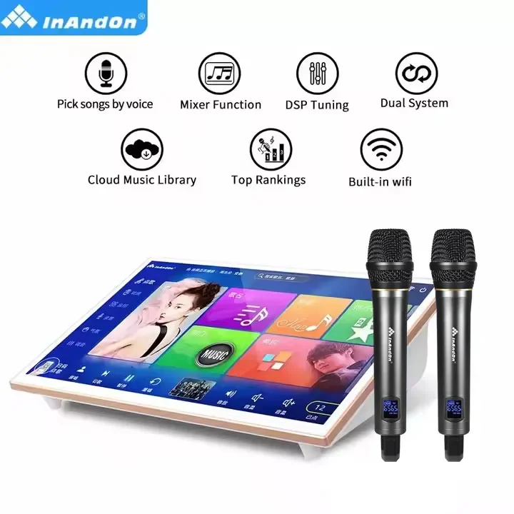 مصنع الجملة KTV آلة الكاريوكي 19 "3 تيرا بايت الذهب الأبيض آلة الكاريوكي المحمولة نظام مع ميكروفون مجموعة كاريوكي لاعب