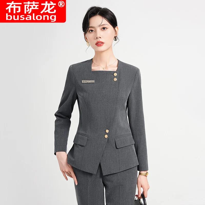 Gray Business Suit Women's Spring and Autumn Elegant Front Desk Labor Suit Jewelry Store Hotel Manager Work Clothes High-End