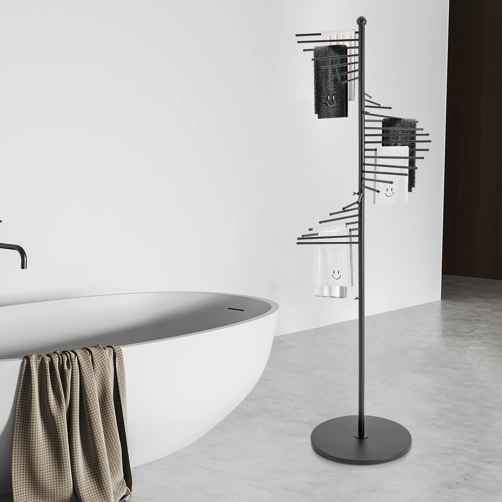 

5.58ft Black Floor Standing Steel Floor Standing Scarf Display Rack Scarf Display Rack with Sturdy Base Rounded Edges