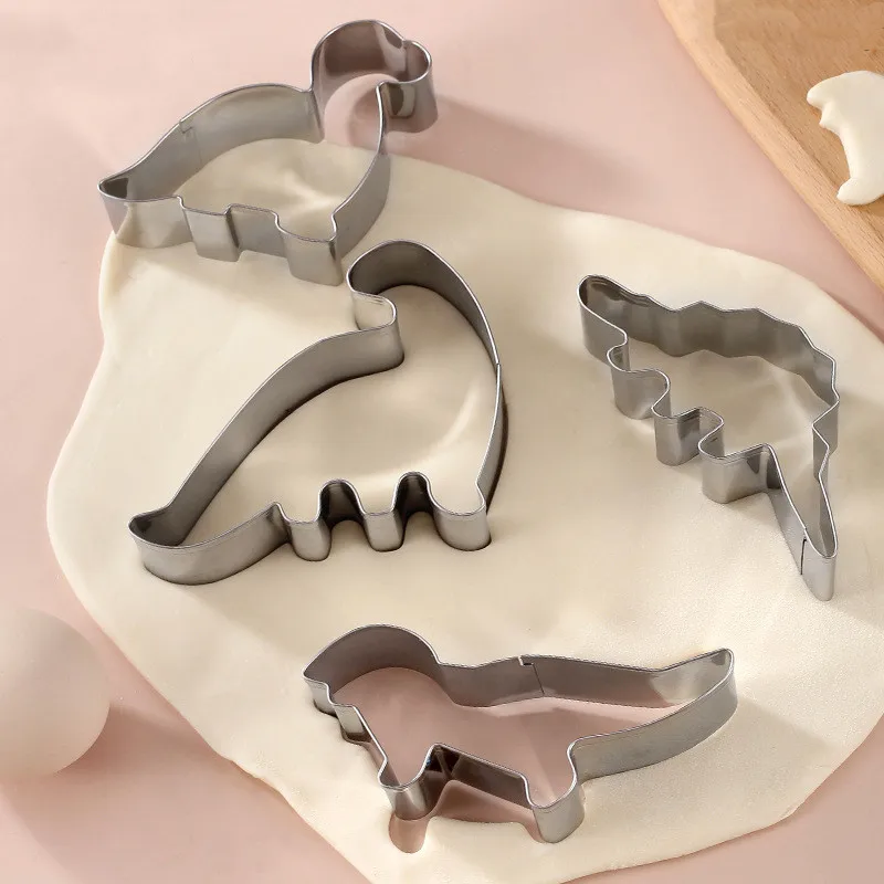 

4Pcs/Set Stainless Steel Dinosaur Fondant Cake Cookie Biscuit Cutter Decorating Mould Pastry Baking Tools Cookie Cutter Set
