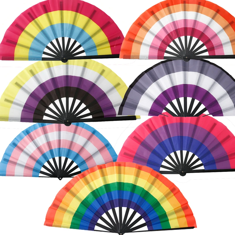 Rainbow Fan LGBT Pride Gay Lesbian  Asexual Transgender Bisexual Pansexual Non-binary Cloth Folding Portable