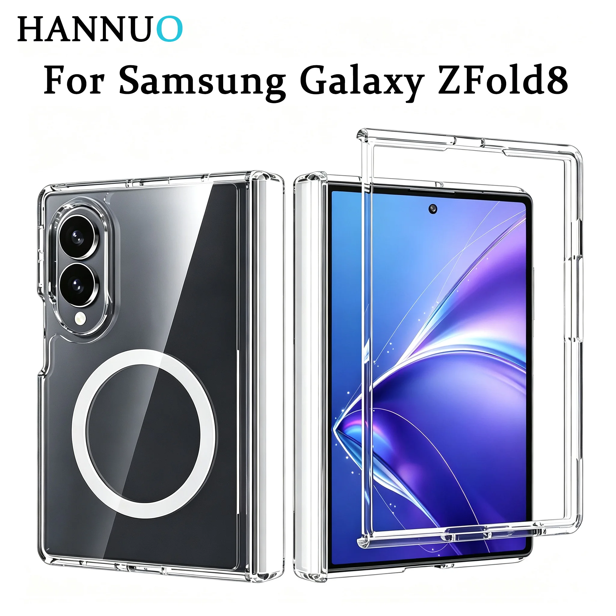 HANNUO Clear Magnetic Shockproof Phone Case for Samsung Galaxy Z Fold 8 Case for Magsafe Wireless Charging Transparent Cover