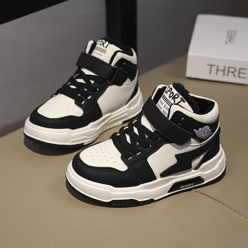 New winter children's high-top casual sports shoes, velvet and thickened student cotton shoes, non-slip and comfortable