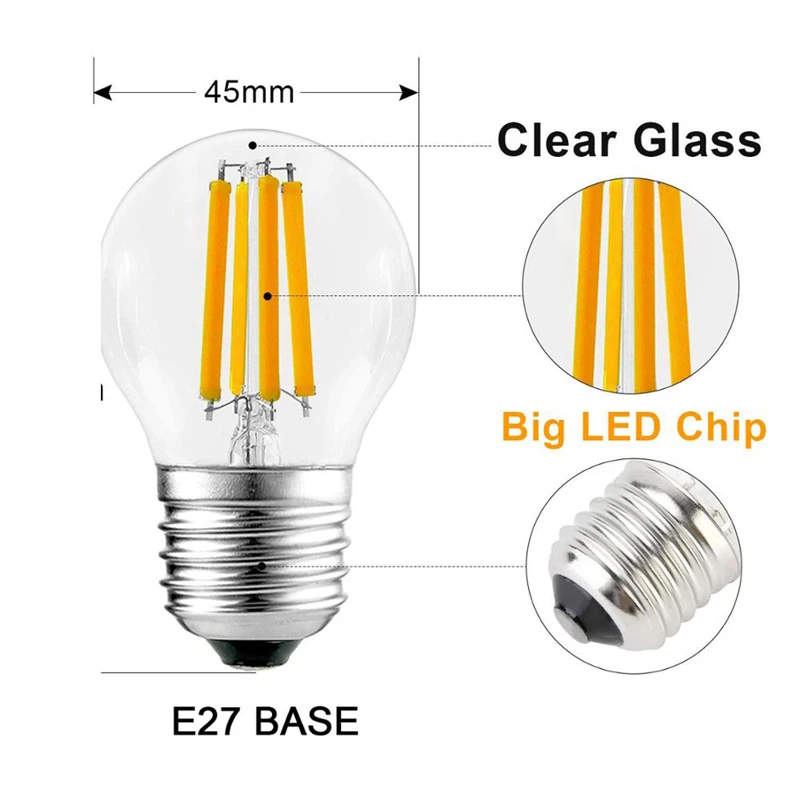 Led Kaars Lamp G45 Vintage Lamp E14 Led E27 AC220V 240V Led Globe 2W 4W Gloeidraad Edison led-lampen