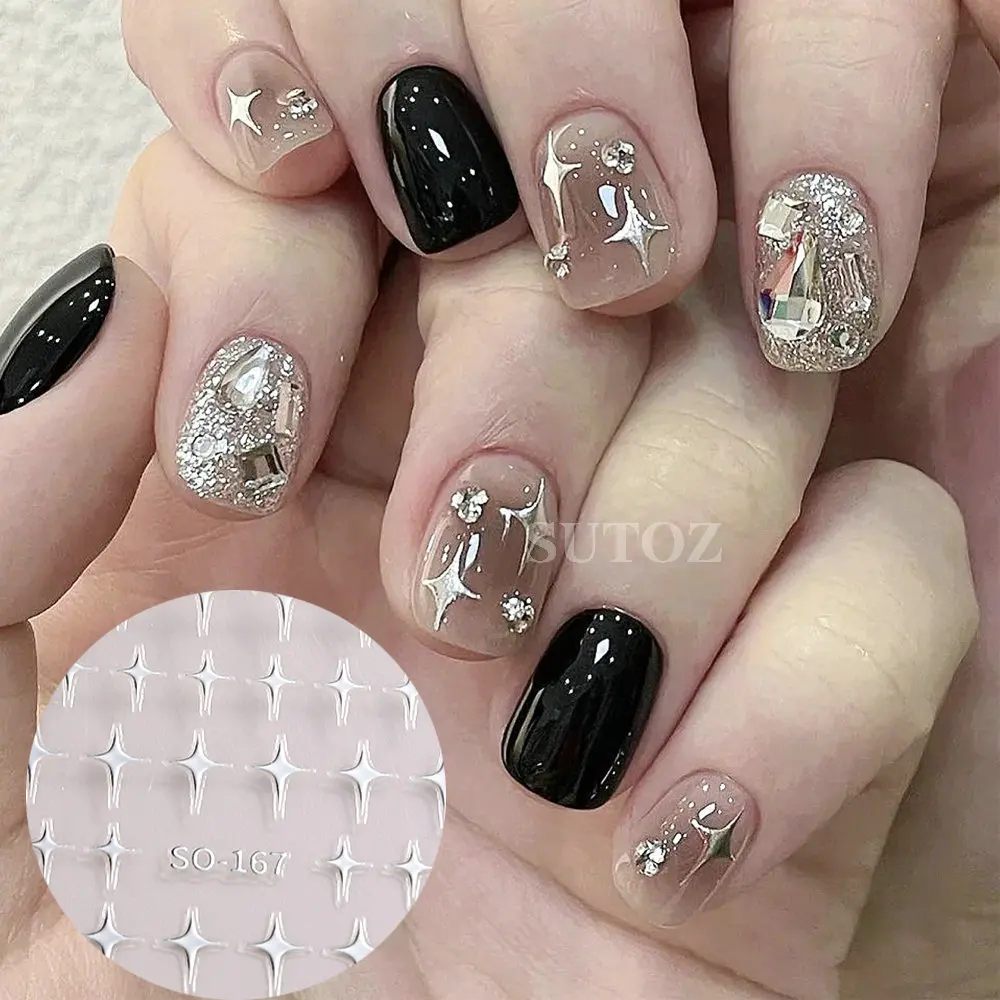 3D Star Nail Stickers Holographic Silver Chrome Star Nail Decals Shiny Bronzing Sliders Japanese Style Y2K Manicure LEBSO-170