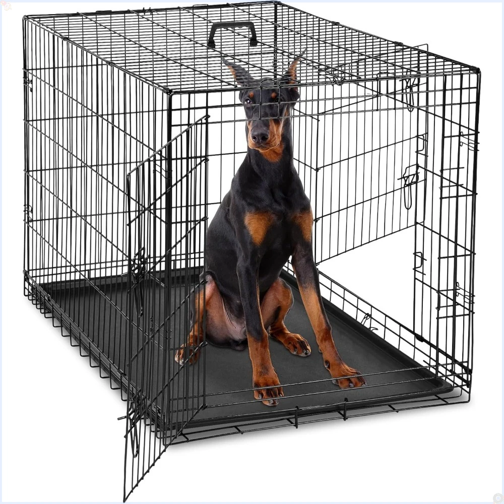 

Dog Crate, 48 Inch Extra Large Double Door Dog Cage with Plastic Leak-Proof Pan Tray, Folding Metal Wire Indoor, Outdoor, Travel